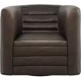 GT Barrel Accent Swivel Chair in Channel Tufted Dark Brown Vegan Leather